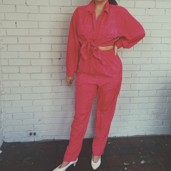 Vintage 1980’s Hot Pink Satin Lounge Set - Picture 1 of 5